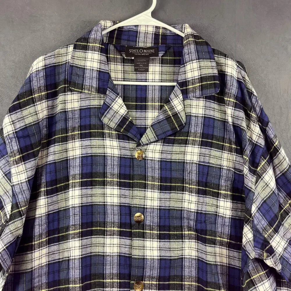 State O Maine Flannel Plaid Sleepwear Shirt Women’s 1XL Button Down 100% Cotton